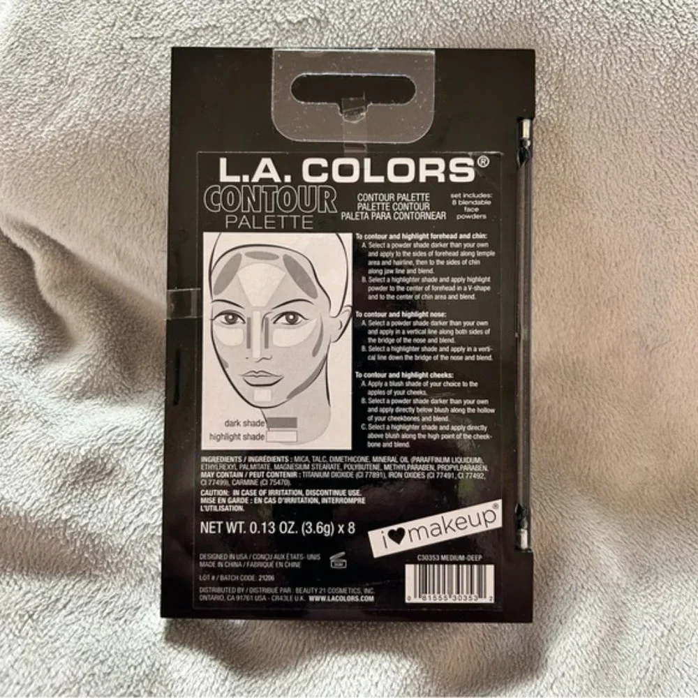 L.A. Colors CONTOUR PALETTE MAKE UP- 8 BLENDABLE FACE POWDERS Medium Deep- NEW